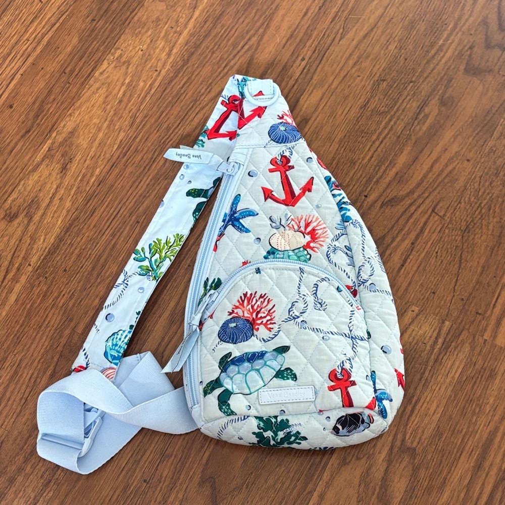 Vera Bradley White Quilted Crossbody Sling with Anchors Away pattern